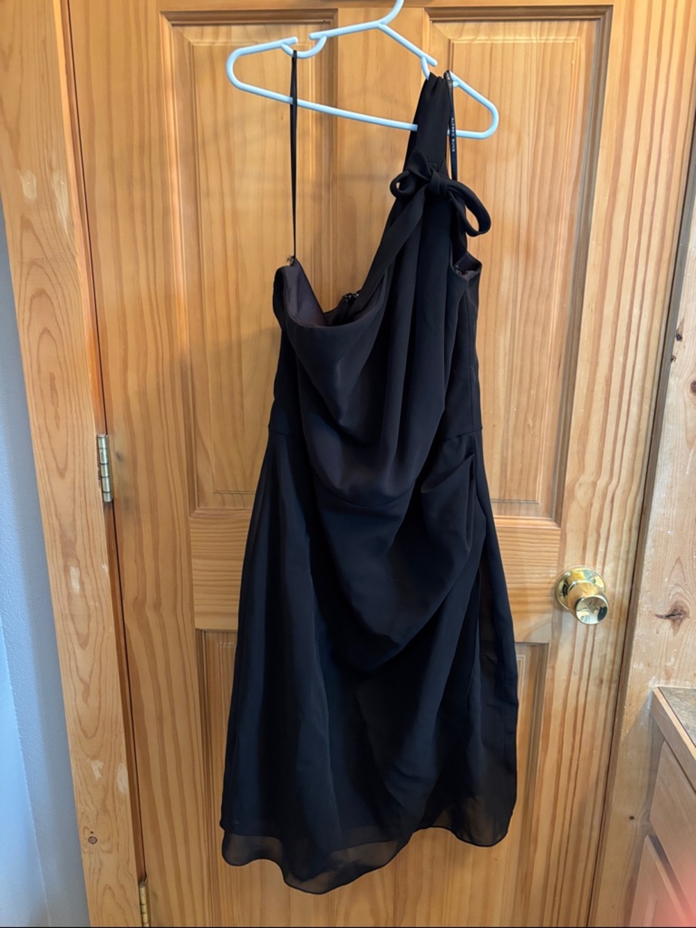 ALFRED SUNG Black One-Shoulder Draped Cocktail Dress
